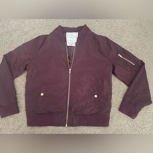 Zip-Up Bomber Jacket, Burgundy Red, Size L